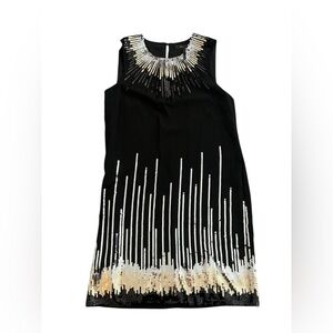 BCBG Max Azria Black Chiffon Gold/Silver Sequin Keyhole Back Dress Medium